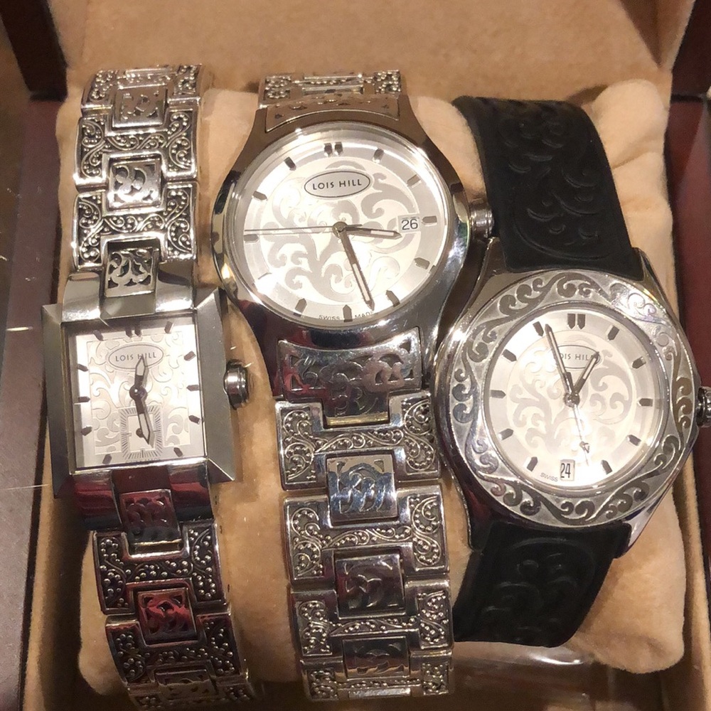LOIS HILL Swiss Movement Thai Crafted Sterling Bracelets or Rubber Watch Bands